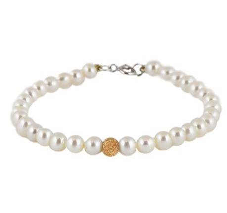 Braccialetto a 2 catene, con perle, per donna, con clip, placcato oro Braccialetto a 2 catene, con perle, per donna, con clip, placcato oro