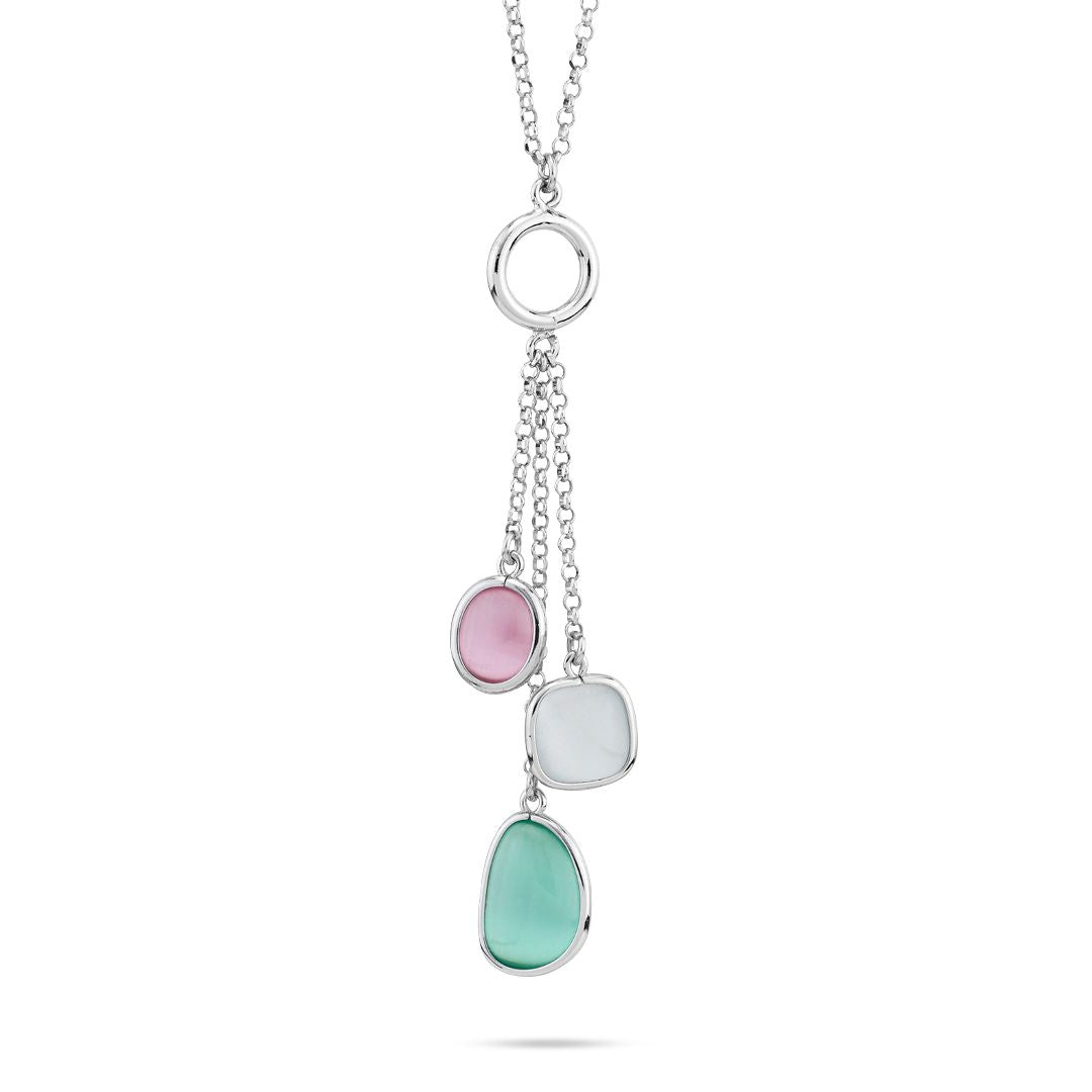 Collana con pendente di cristalli rosa baby, white e verde tormalina XGR728
