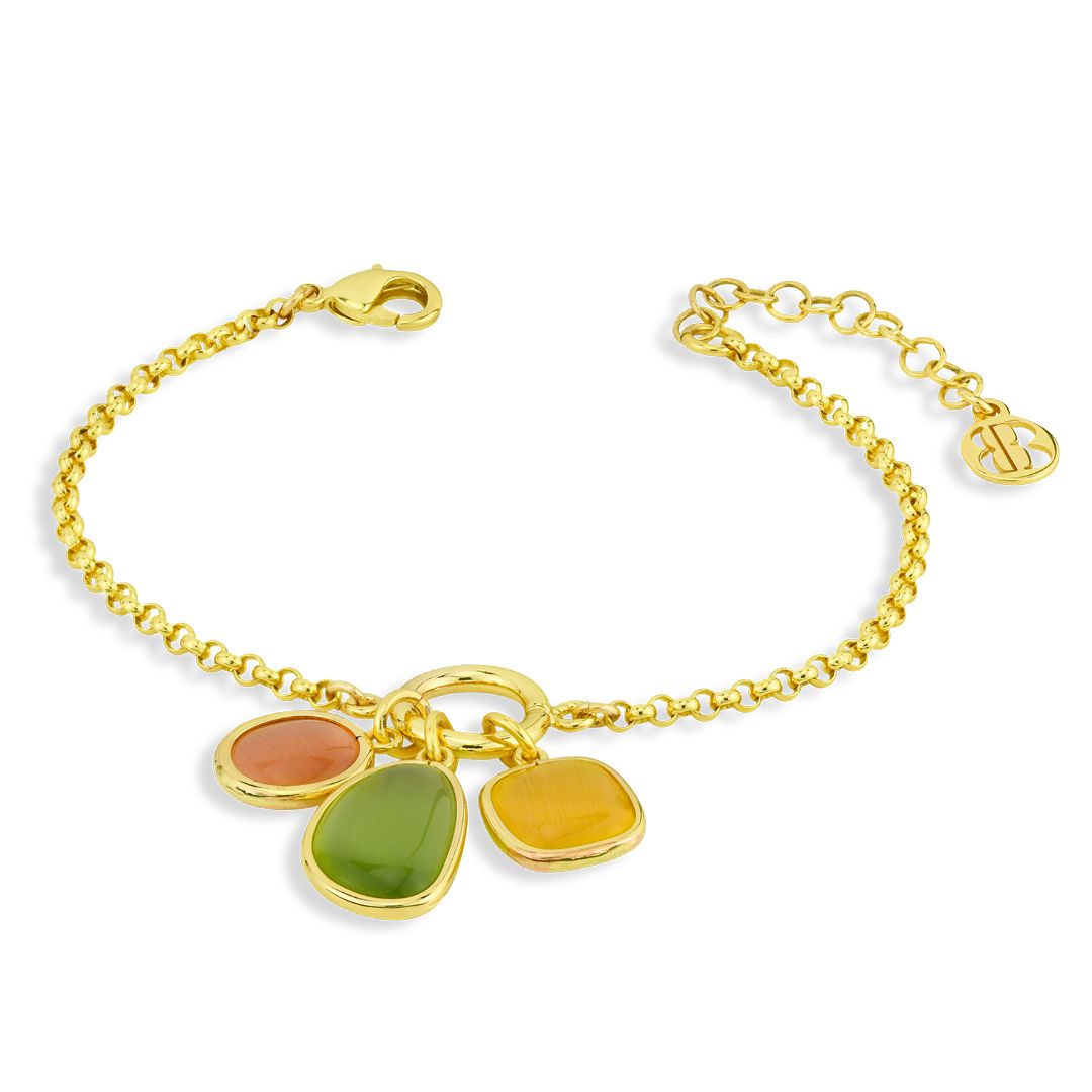 Bracciale placcato oro giallo con cristalli centrali miele, verde e giallo XB1027D