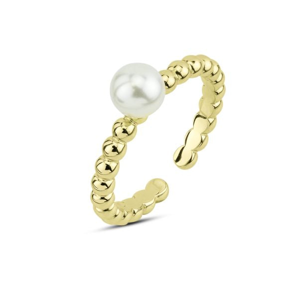 Anello aperto, placcato oro giallo, con perla media bianca BAN078D