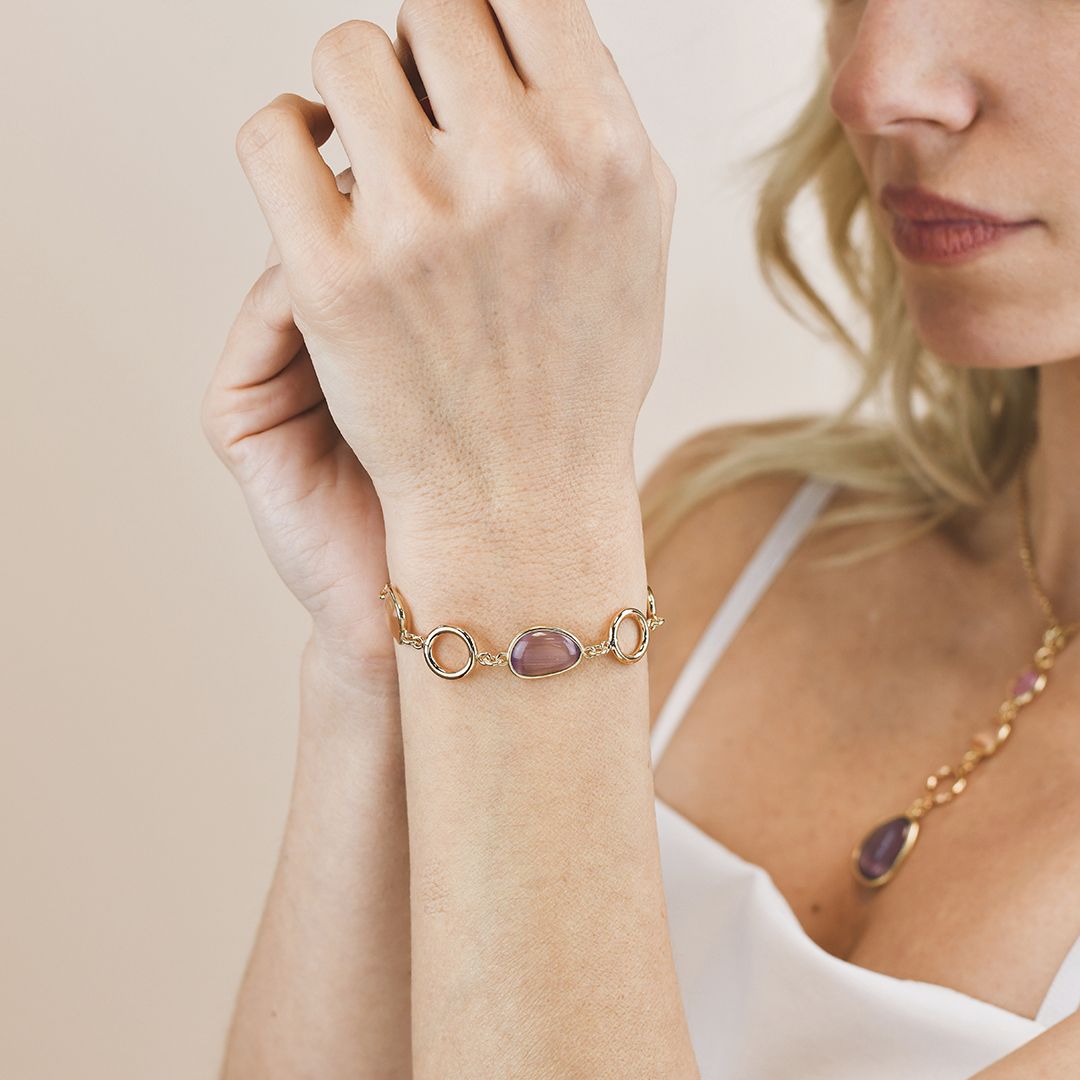 Bracciale placcato oro giallo con cristalli multicolor e moduli circolari XB1016DP