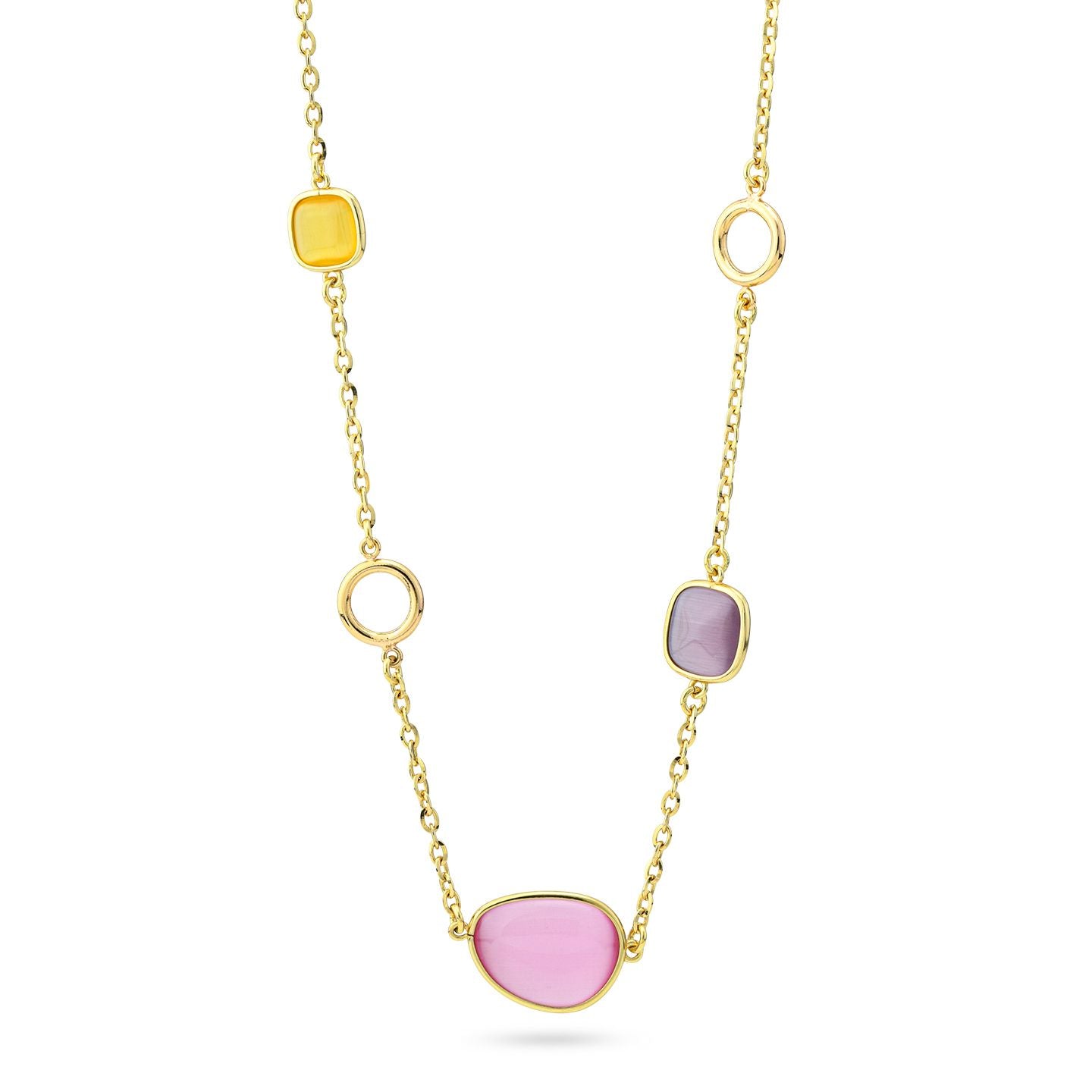 Collana placcata oro giallo lunga con intercalari di cristalli multicolor XGR719D