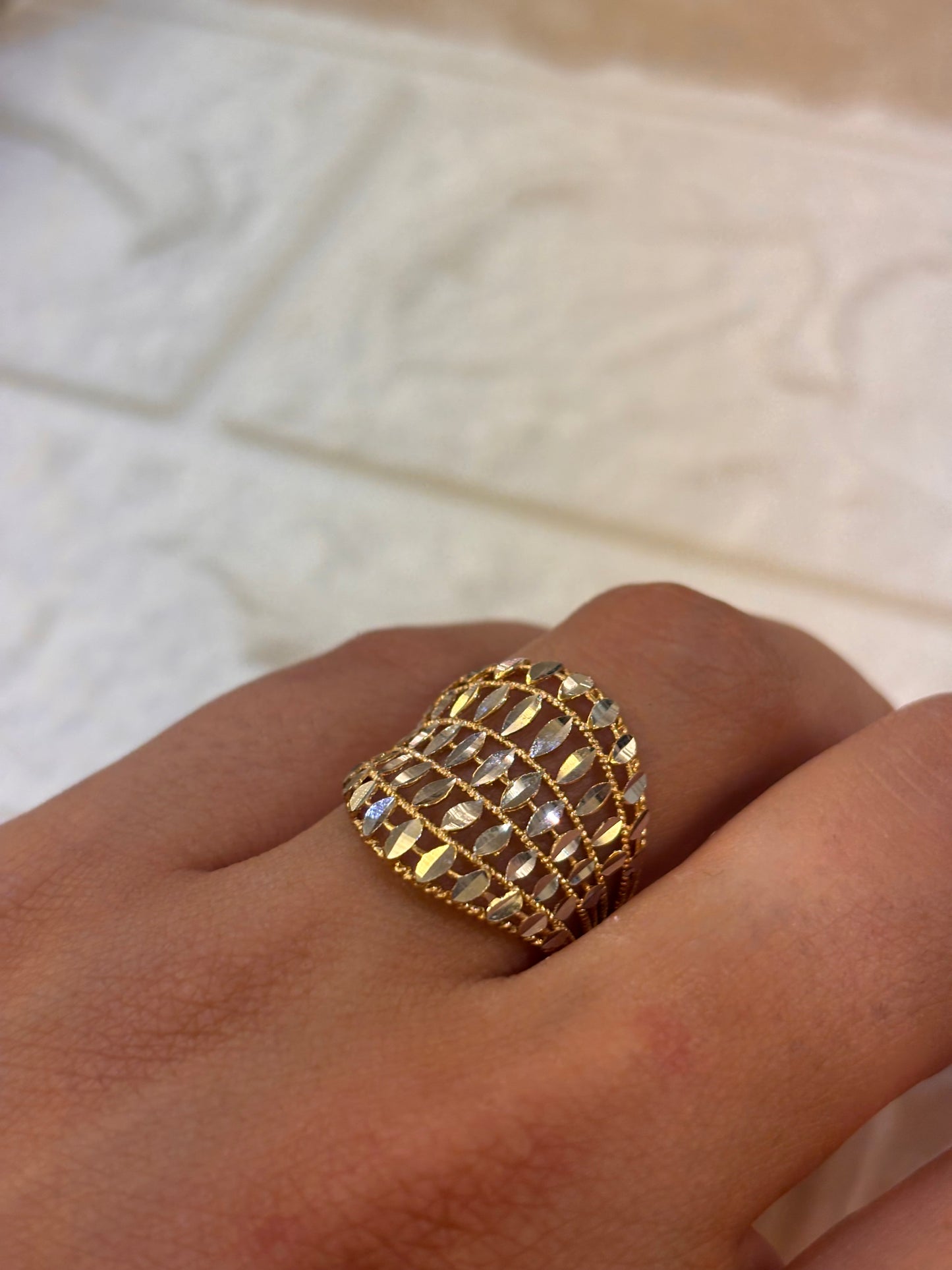 Anello Oro Filigrana Oro Giallo e Bianco 18 Carati