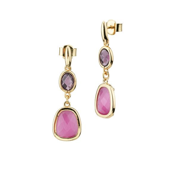 Orecchini pendenti placcati oro giallo con cristalli ametista e rosa shocking XOR761DR