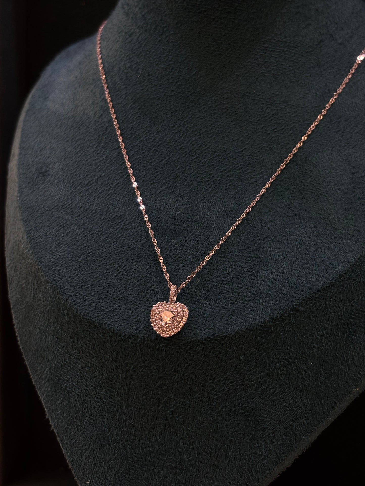Collana Oro Bianco 18 Carati cuore con pietra Bianca