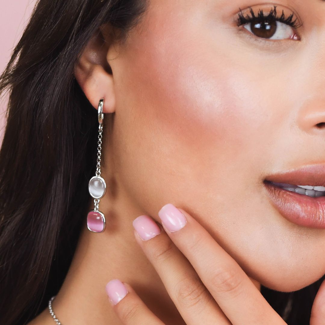 Orecchini con cristalli pendenti multiforme white e rosa XOR742