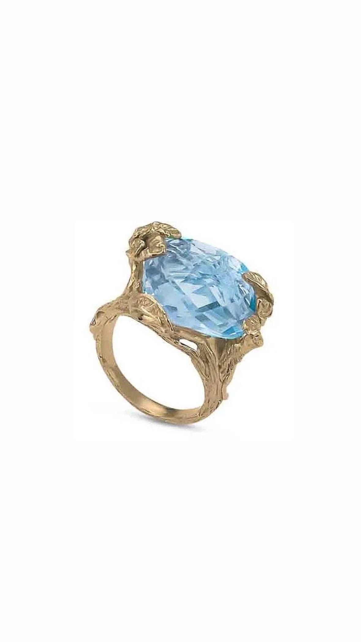 Anello placcato oro giallo con cristallo grande color acquamarina BAN053DA
