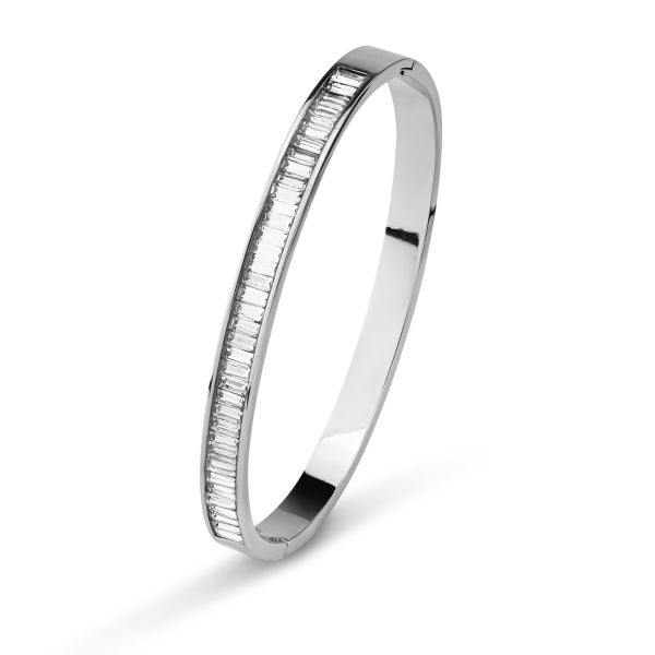 Bracciale in acciaio rigido con centrale di cristalli taglio baguette