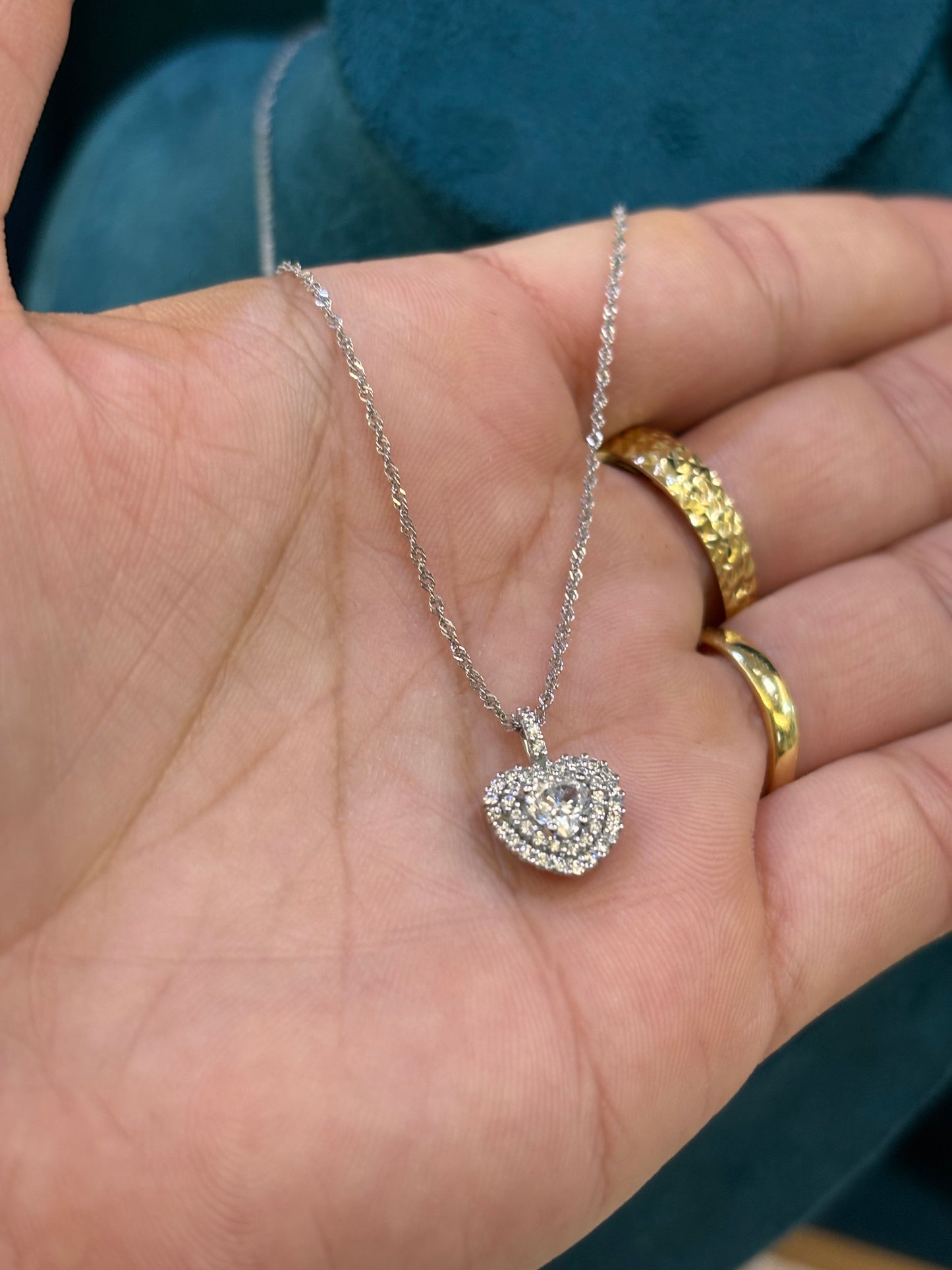 Collana Oro Bianco 18 Carati cuore con pietra Bianca