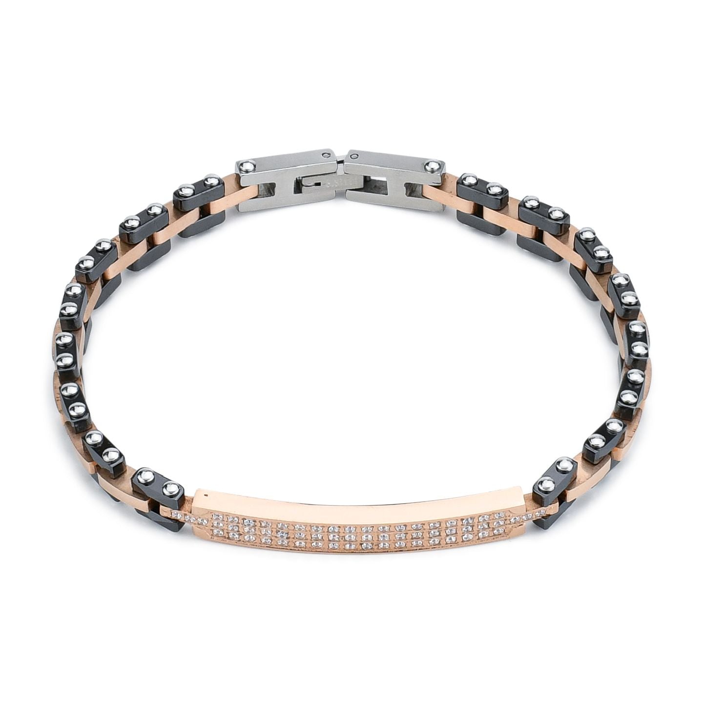 Bracciale uomo modulare in Pvd nero centrale e zirconi bianchi ABR701RS