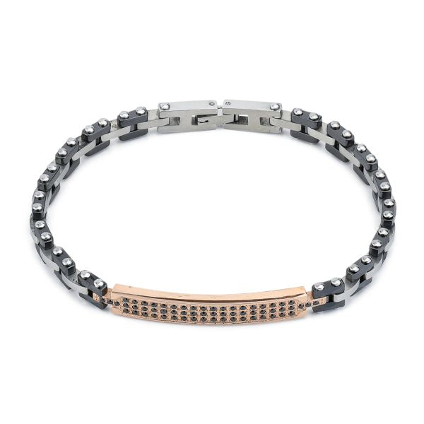 Bracciale uomo modulare in Pvd nero e zirconi neri ABR701D