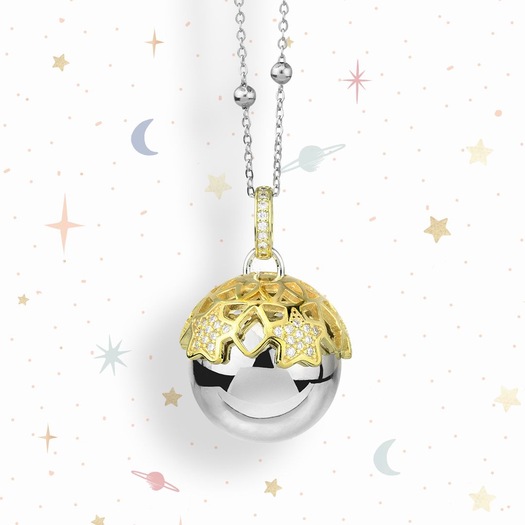 TR_GR41K TR_GR38K Cofanetto Angelomio Dudù composto da collana con ciondolo sonoro, coppetta rodiata di stelle e peluche