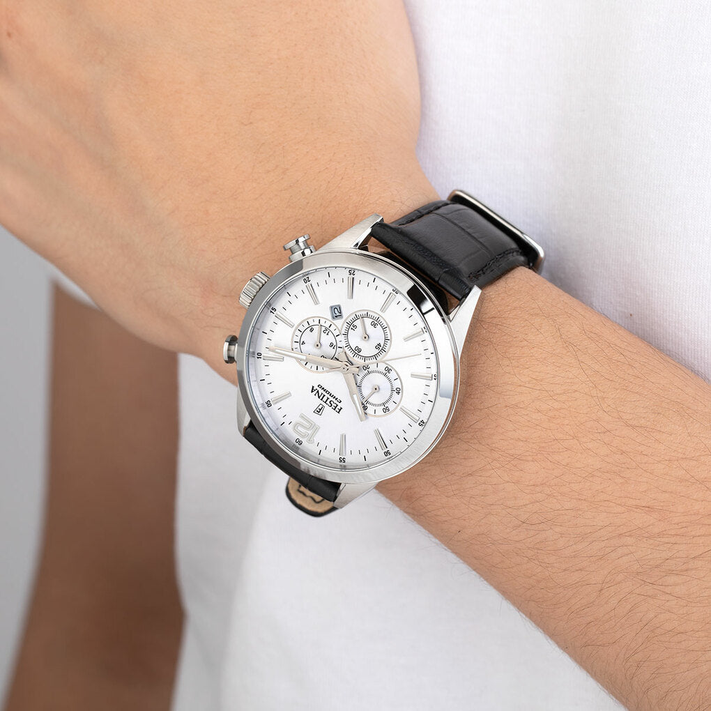 OROLOGIO FESTINA TIMELESS CHRONOGRAPH F20542/1 ARGENTO CON CINTURINO IN PELLE, UOMO