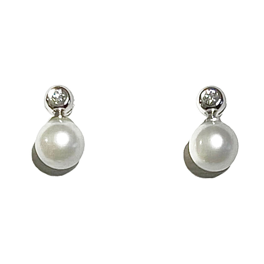Orecchini in Oro Bianco con Diamante e Perla FreshWater
