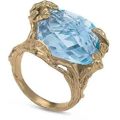 Anello placcato oro giallo con cristallo grande color acquamarina BAN053DA