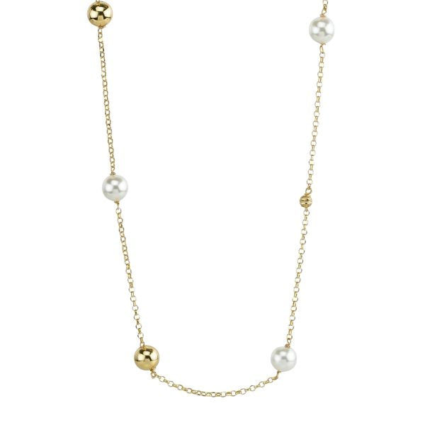 Collana in argento placcato oro giallo con intercalari di perle medie, perle grandi e boules BGR144D