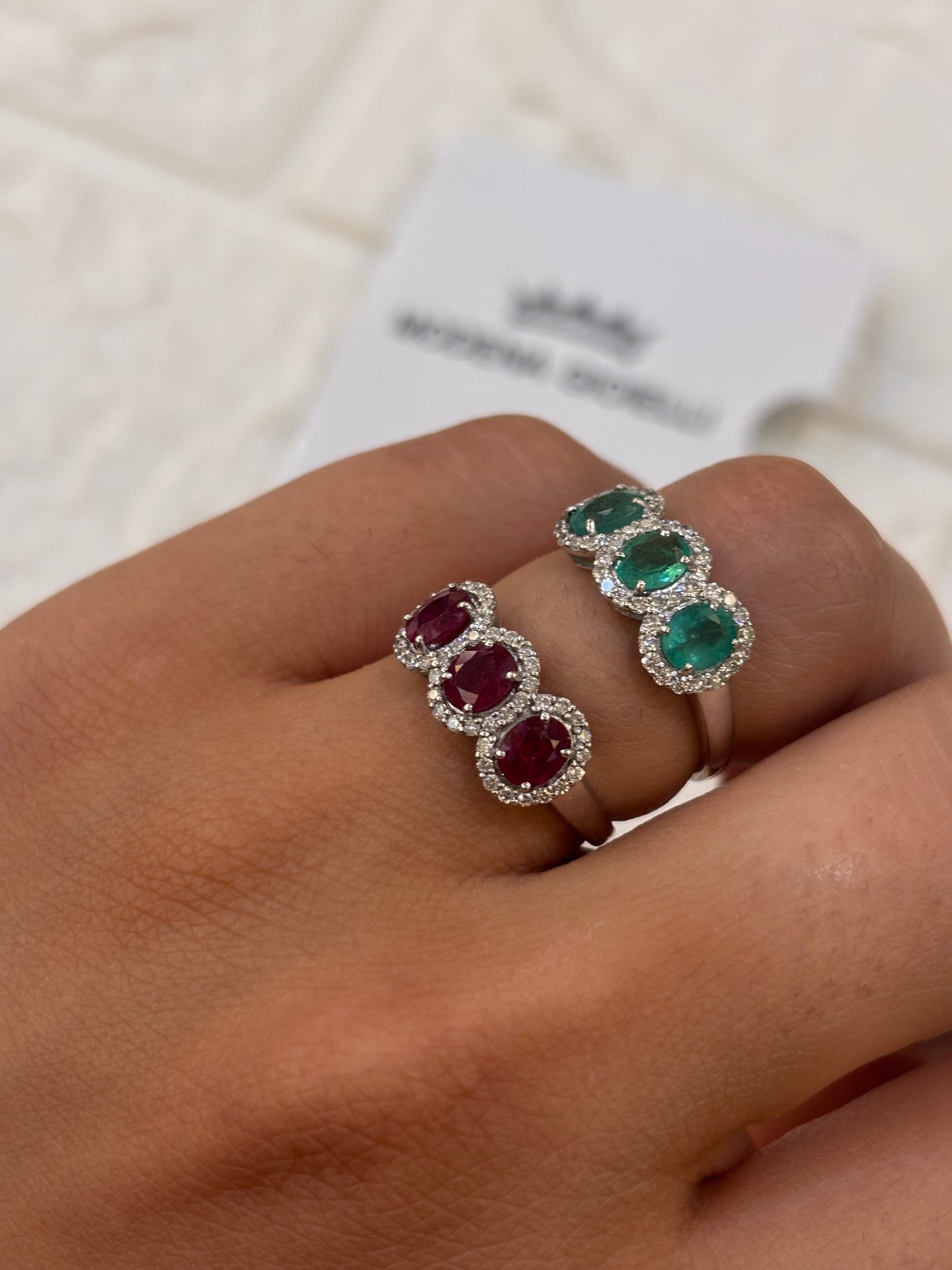 ANELLO TRILOGY MODENA GIOIELLI RUBINO SMERLADO E DIAMANTI