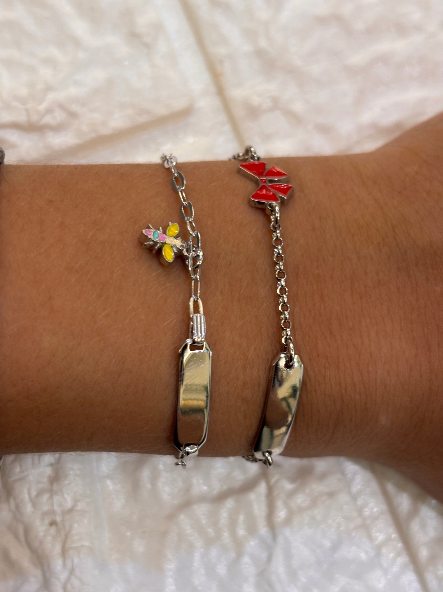 Bracciale Bimba ape e fiocco argento