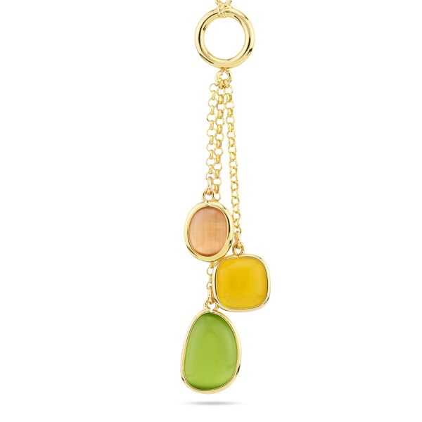 Collana placcata oro giallo con pendente di cristalli rosa baby, giallo e verde XGR728D