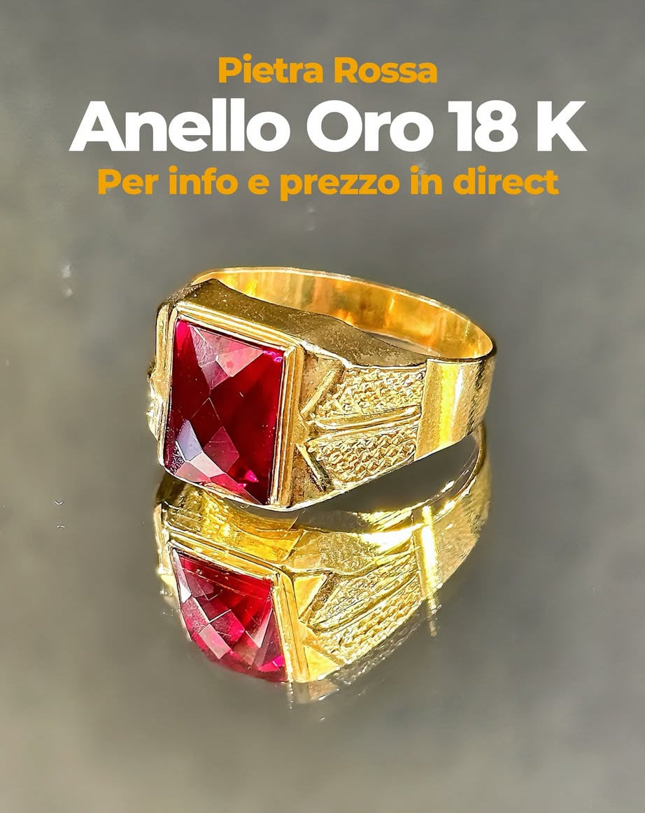 Anello Uomo Con Pietra Rossa Oro Giallo 18 Carati