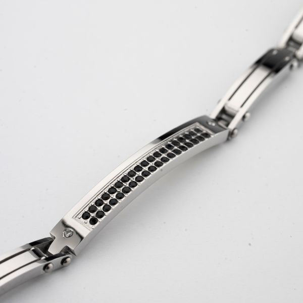 Bracciale Boccadamo uomo ABR779 a maglia rettangolare e piastra centrale con doppia fila di zirconi