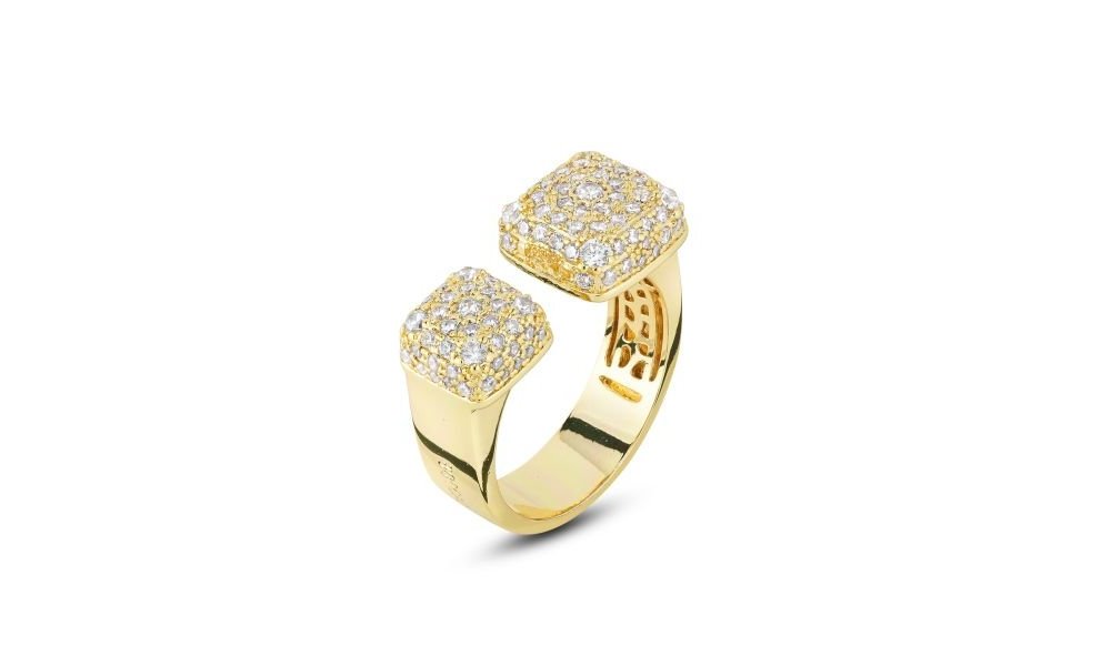 Anello Placcato Oro Giallo Quadrati Zirconi - Boccadamo XAN223DG