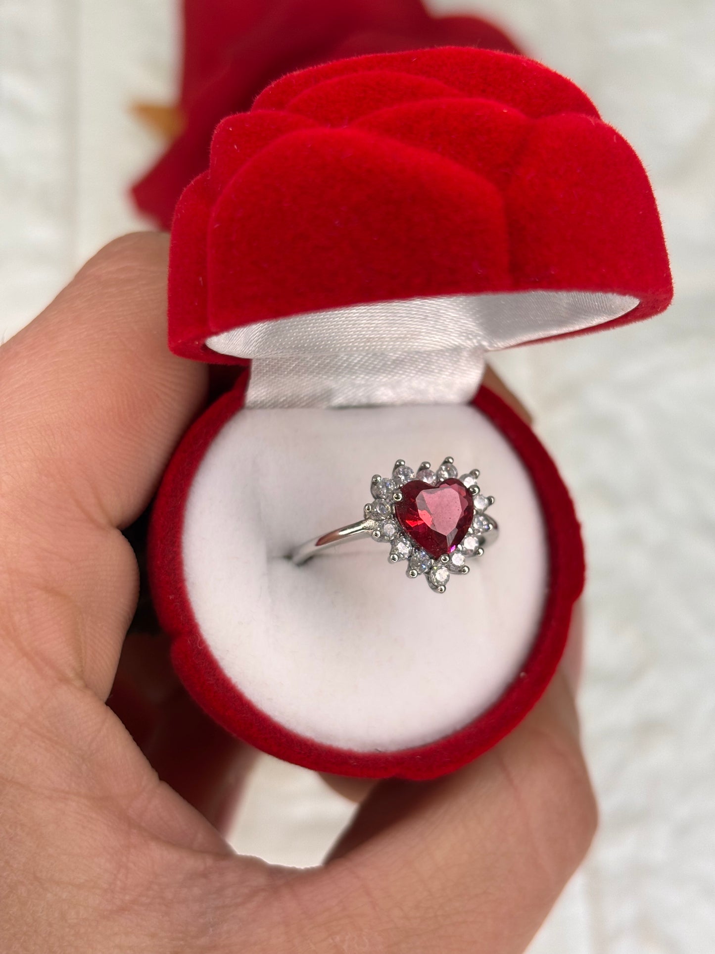Anello Cuore Rosso in argento 925