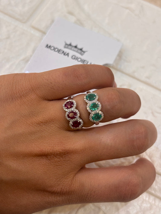 ANELLO TRILOGY MODENA GIOIELLI RUBINO SMERLADO E DIAMANTI