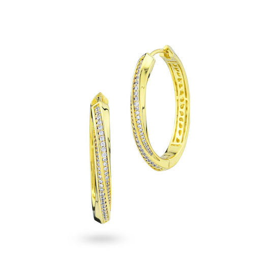 Orecchini ovali placcati oro giallo con pavè di zirconi KOR046D
