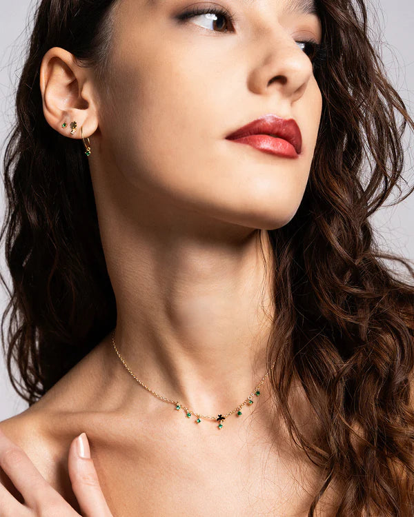 RUE DES MILLE Girocollo mini quadrifoglio e punti luce pendenti collezione ESSENCE GRZ-024M2QUADAU