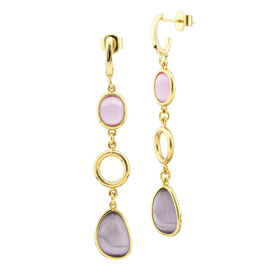 Orecchini placcati oro giallo a cerchio con cristalli rosa baby e purple XOR730DP