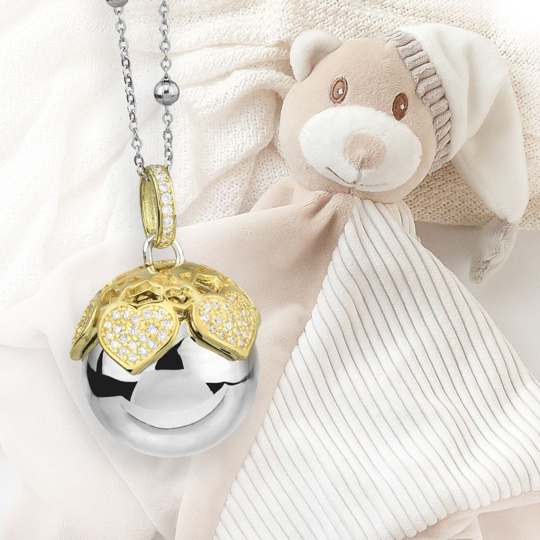 TR_GR37K Cofanetto Angelomio Dudù composto da collana con ciondolo sonoro, coppetta rodiata di cuori e peluche