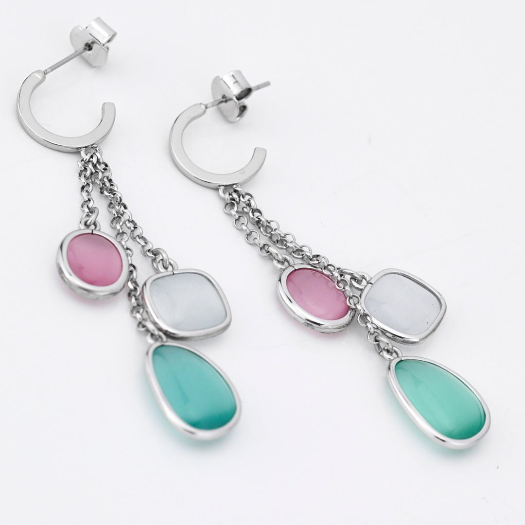 Orecchini con cristalli pendenti rosa baby, white e verde tormalina XOR743
