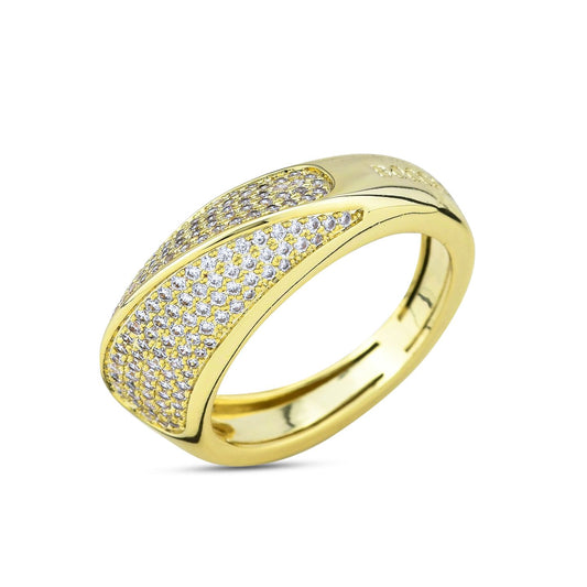 Anello placcato oro giallo con superficie in pavè di zirconi KAN019D