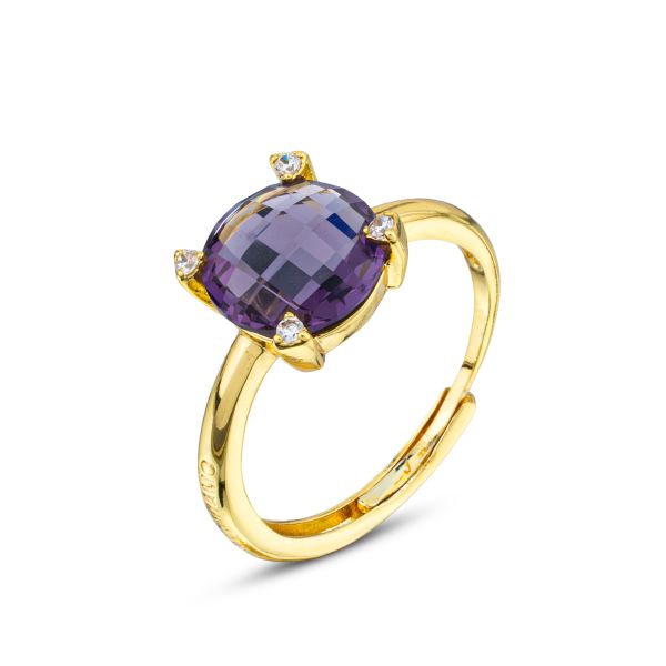 Anello placcato oro giallo con cristallo ametista grande e brand inciso XAN250DV