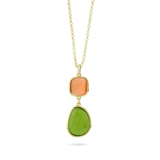 Collana lunga placcata oro giallo con pendente quadrato e irregolare purple e verde con zirconi XGR716DV