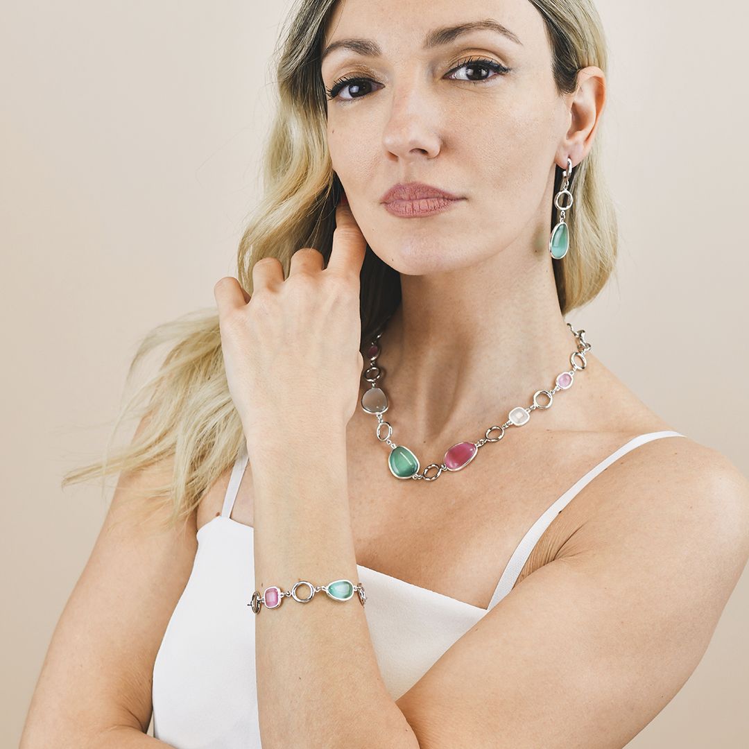 Collana rodiata con intercalari di cristalli multicolor XGR718A