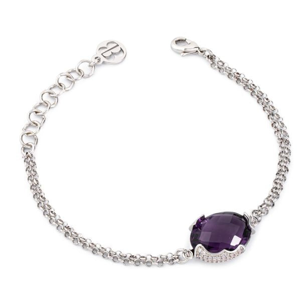 Bracciale a doppia catena con cristallo ametista centrale XB1063V