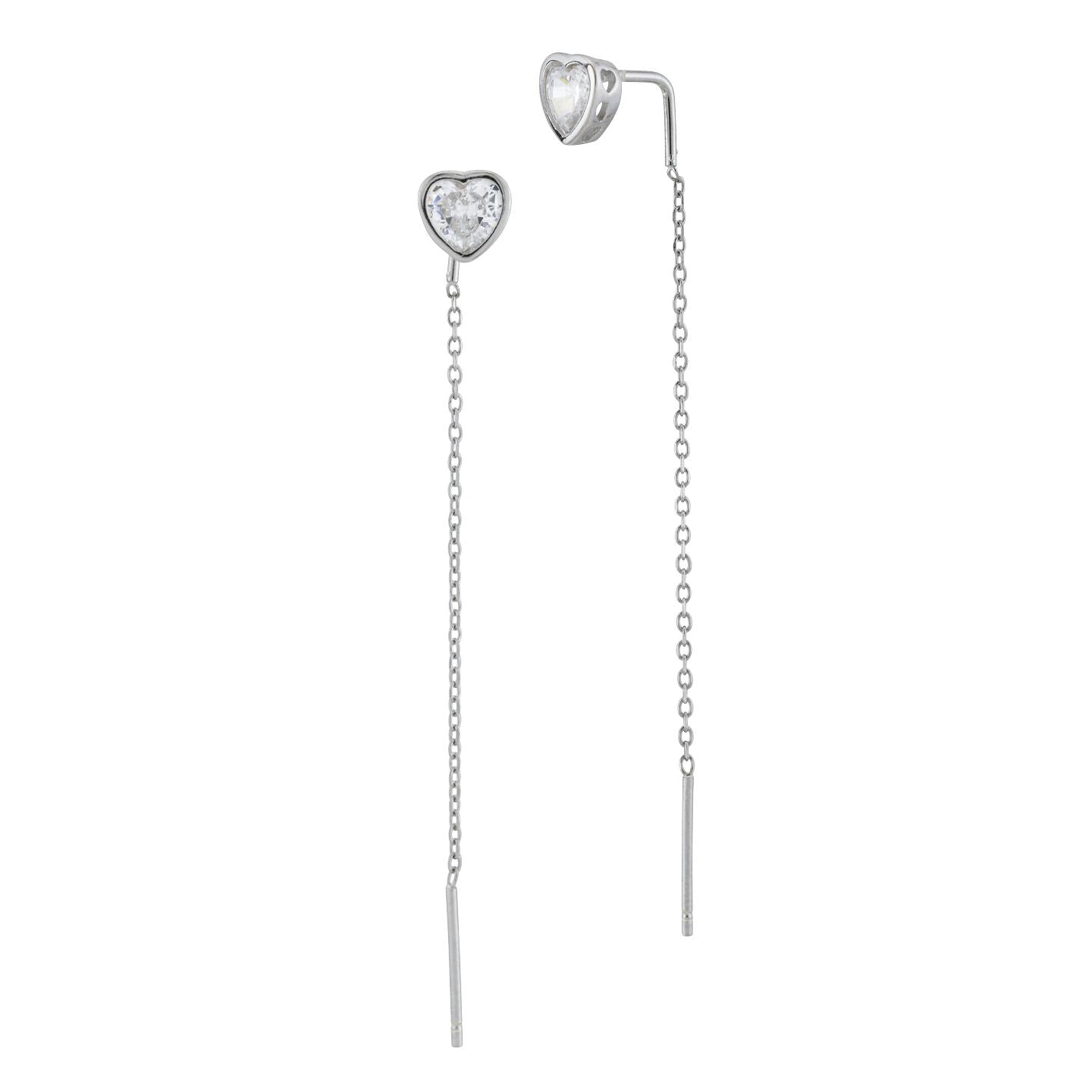 Orecchini con zircone sfaccettato a cuore e filo a cascata