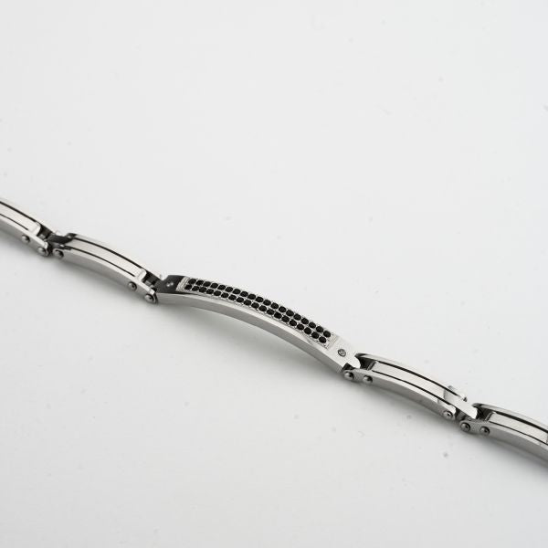Bracciale Boccadamo  uomo ABR779  a maglia rettangolare e piastra centrale con doppia fila di zirconi