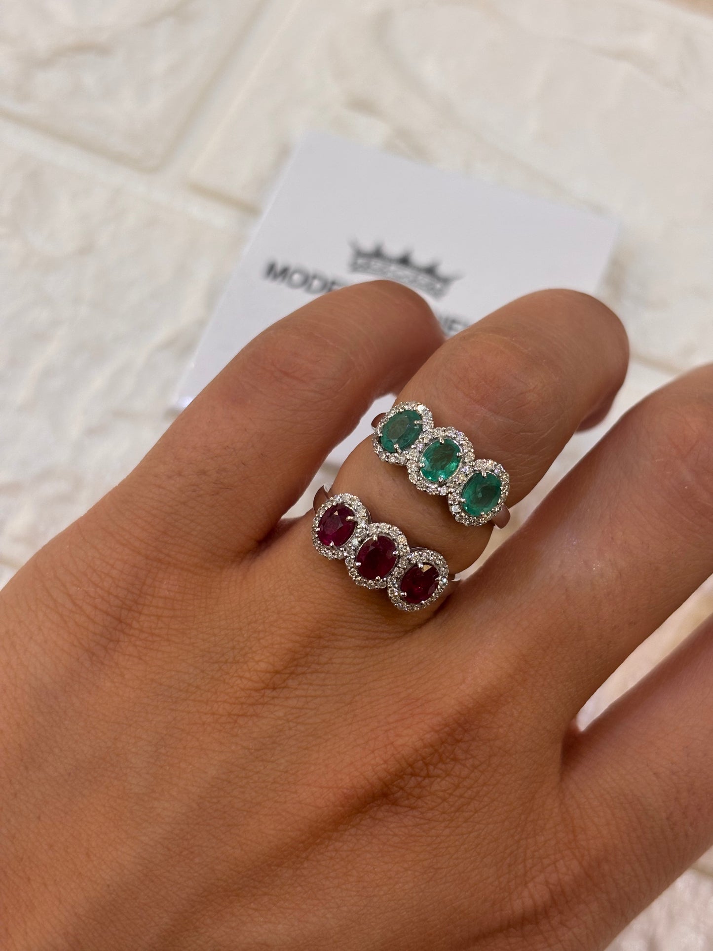 ANELLO TRILOGY MODENA GIOIELLI RUBINO SMERLADO E DIAMANTI