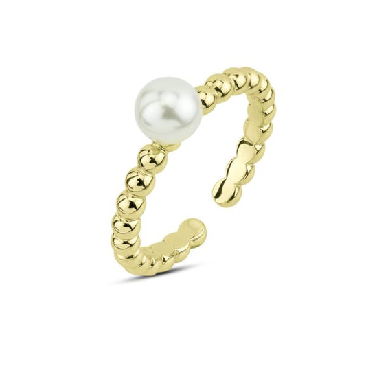 Anello aperto, placcato oro giallo, con perla media bianca BAN078D