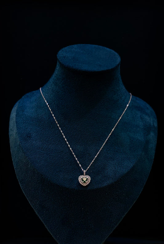 Collana Oro Bianco 18 Carati Cuore Verde