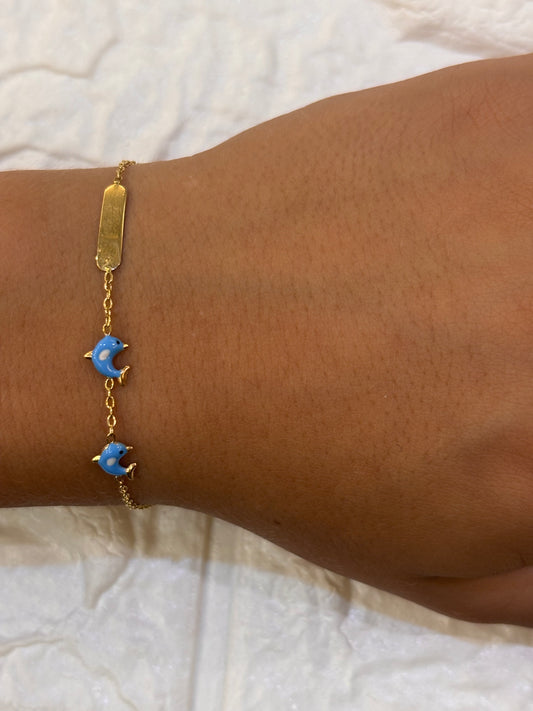 Bracciale Bimbo Oro 18 carati con delfini e targa