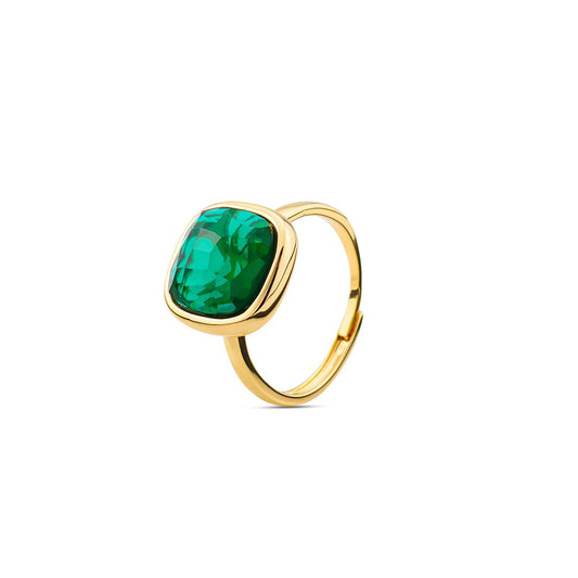 Anello placcato oro giallo con cristallo grande verde tormalina XAN207DE
