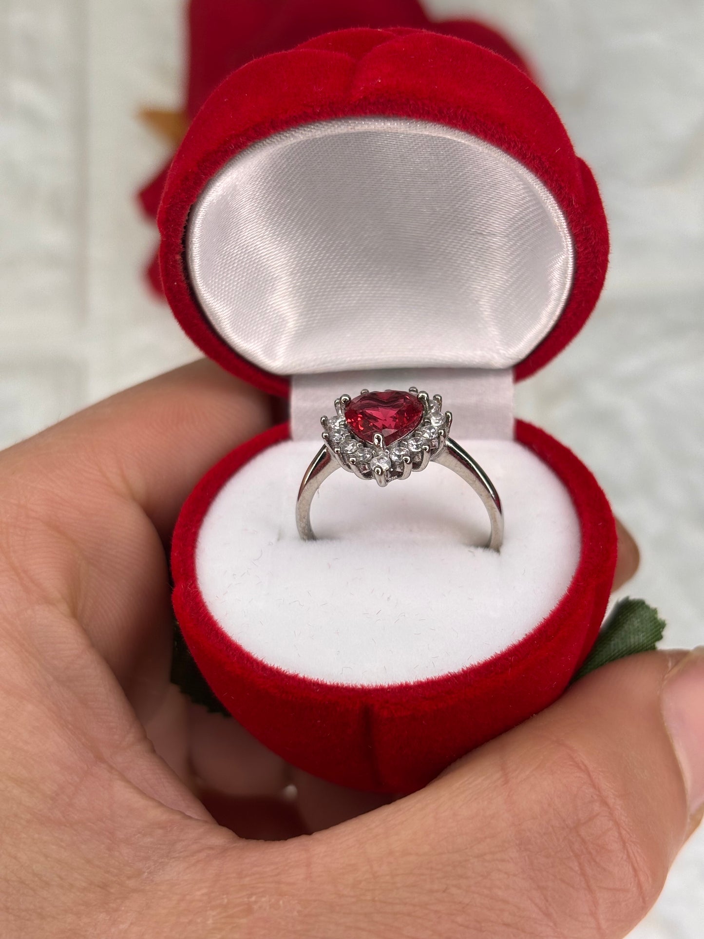 Anello Cuore Rosso in argento 925