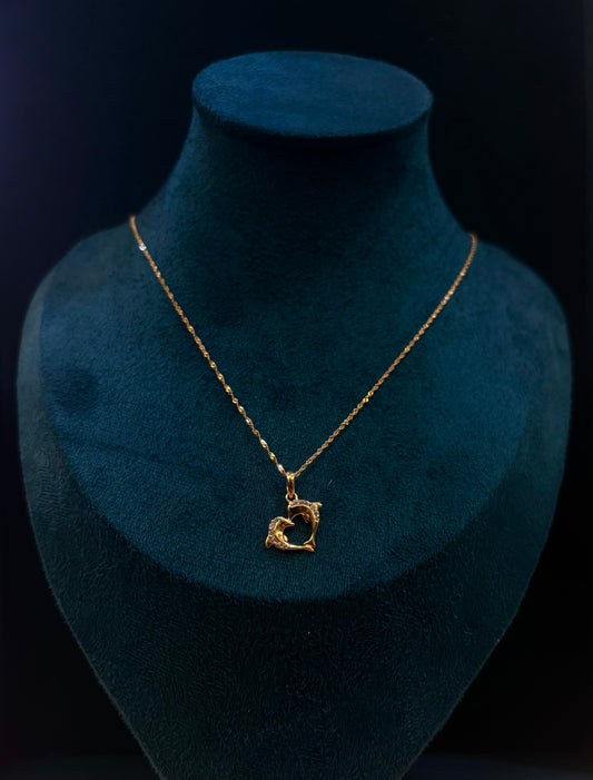 Collana Oro 18 Carati cuore con delfini