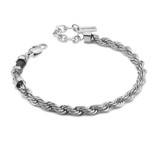 Bracciale Boccadamo uomo ABR802  a maglia marina doppia con inserto in Pvd nero