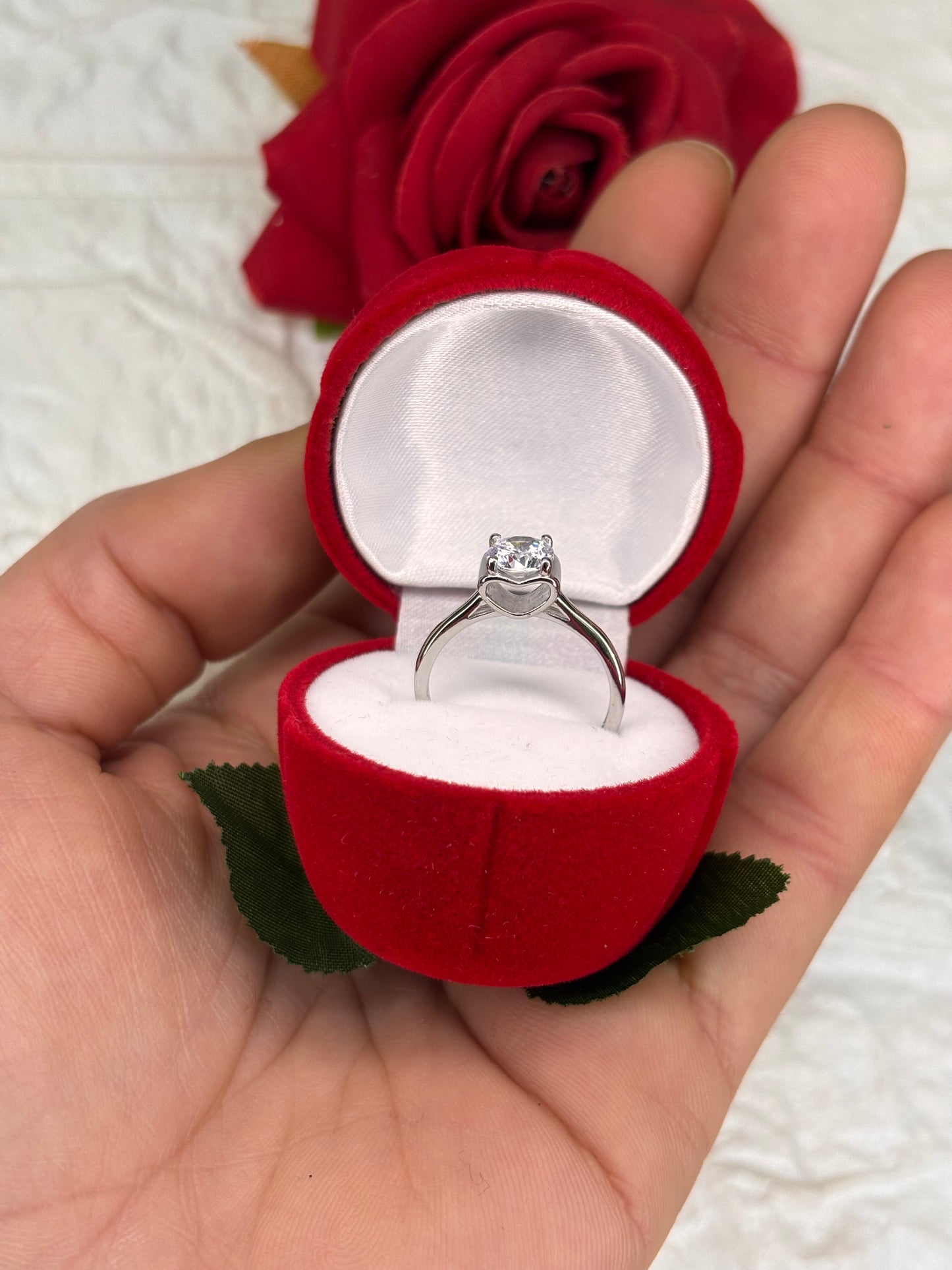 Anello solitario Cuore argento 925