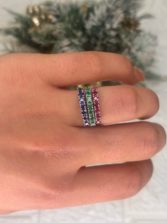 Anello Veretta 7 Pietre Oro 18K smeraldo rubino e zaffiro PROMESSE GIOIELLI